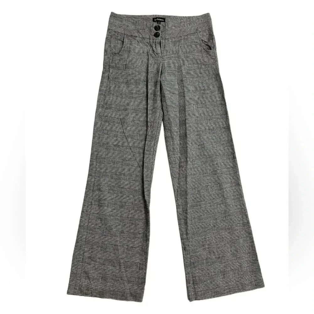 Le  Chateau Linen Blend White Black Plaid Dress Pants Trousers Size 0
